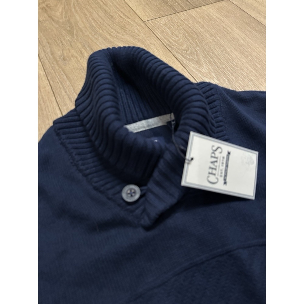 Chap's Men's Newport Navy Blue Button Neck‎ Knit Sweater Preppy Small NEW - Picture 4 of 10